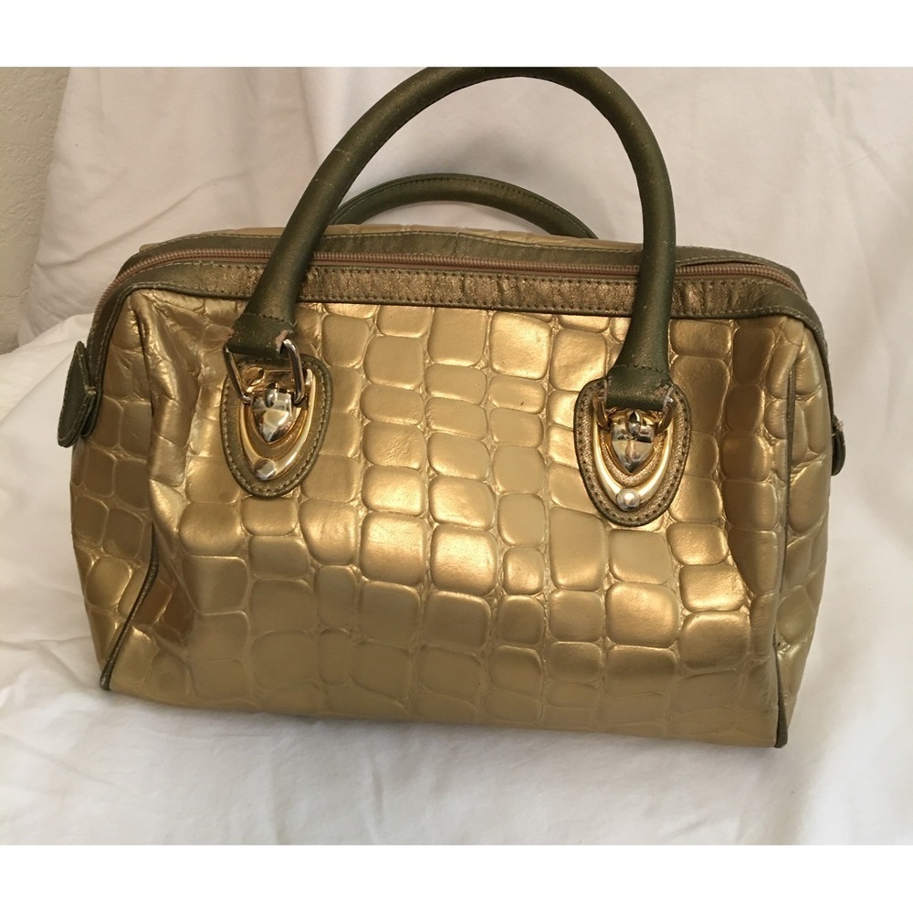 Vintage Covina leather imprinted croc Gold color bag